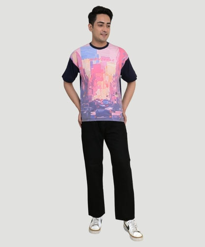 Men's Black Graphic Print Half Sleeves Oversized Fit T-Shirt